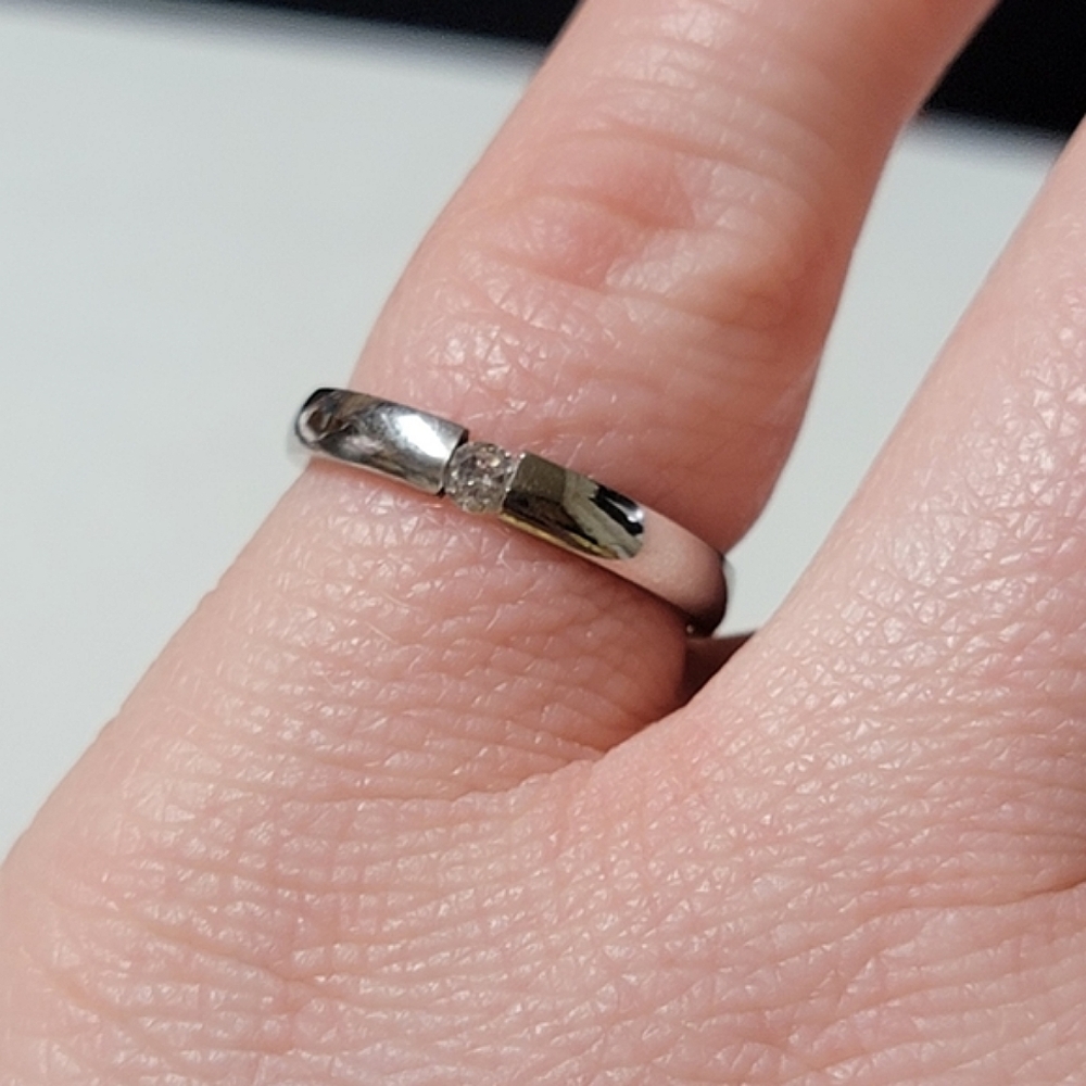 Diamond Tension Ring Silver Tone - Simulated Stone - Picture 2 of 10